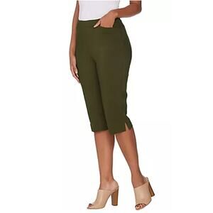 Susan Graver Ultra Stretch Pull-on Pedal Pushers Pockets Green Womens Size XS